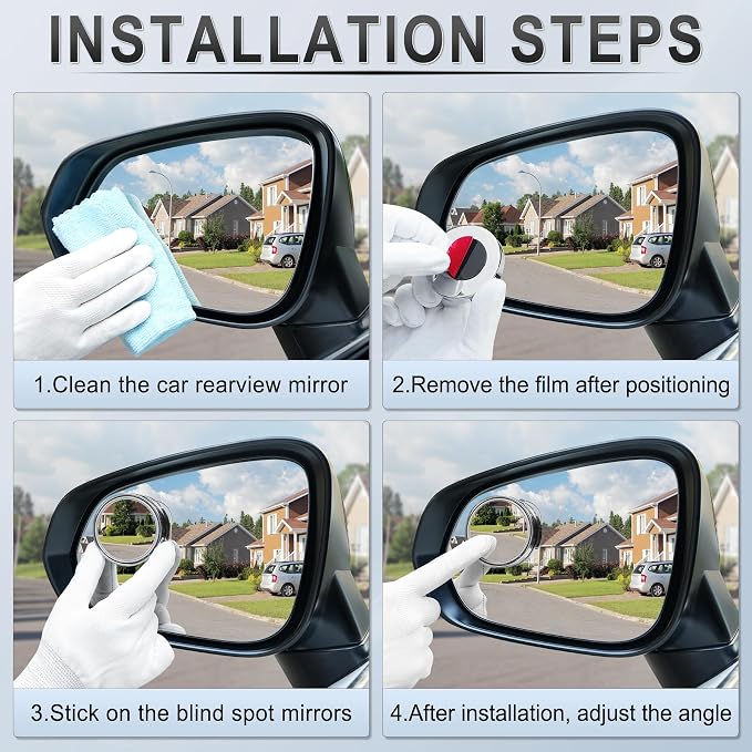 Blind Spot Mirror, 2'' Round HD Glass Frameless Convex, 2Pack Side Mirror Blind Spot, Rear View Mirrors Exterior Accessories with Wide Angle Adjustable Stick for Car SUV and Trucks, Silver