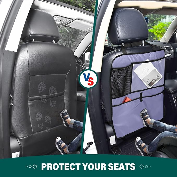 Purple Car Seat Organizer for Kids Backseat Kick Mat with Adjustable Strap Seat Back Covers for Vehicle Car SUV 2 Pcs