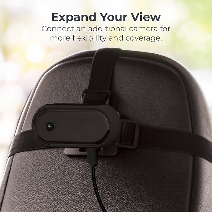 Add-On Camera for Classic Baby Car Monitor, 720P HD Extra Camera with Headrest Mount, Split Screen Dual Baby Monitoring, 2.4GHz Connection, 33 ft Range (Black, Micro USB Version)