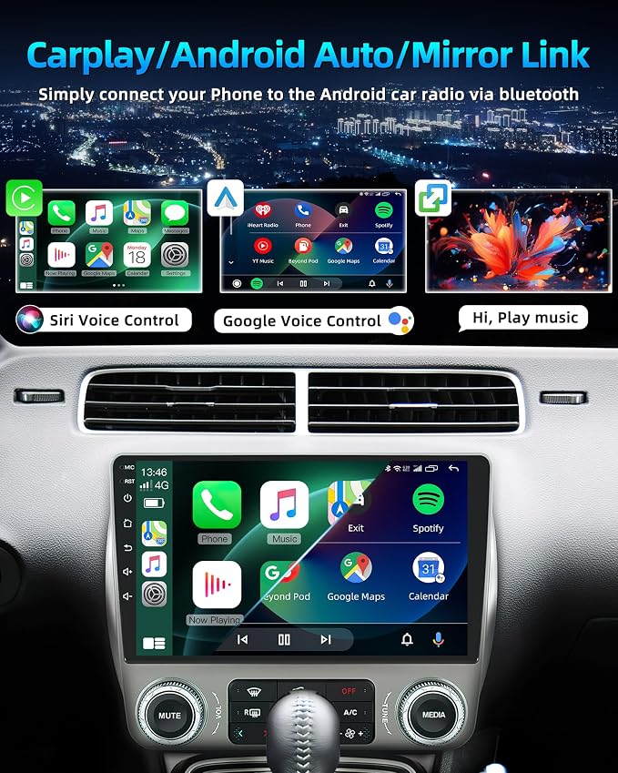 4+64GB Car Radio for Chevrolet Chevy Camaro 2010-2015: 9 Inch 1280 * 800 HD IPS Touchscreen GPS Navigation FM 5G WiFi Wireless Carplay Andriod Auto SWC Backup Camera
