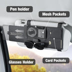 Sun Visor Extender for Car, Sun Blocker with Magnetic Sunglass Holder Hanger Clip, Ticket Card Organization Pouches, Side Sunshade Visor Organizer Accessories, Black