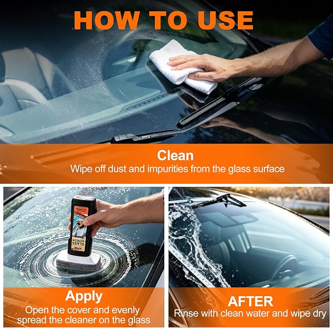 Windshield Oil Film Remover, Car Glass Cleaner Tool for Windshield & Windows, Remove Water Spots, Rain Marks, Haze & Grime, Anti Glare Streak Free Auto Window Cleaner, Improve Night Driving Visibility