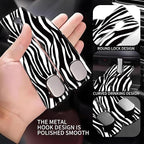 Purse Hook for Car Abstract Black Zebra 1 Pack Headrest Back Seat Hook Premium Leather Double Metal Hanger Storage Pack Bag Purse Holder Car Interior Accessories