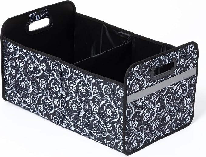 Paws Car Trunk Organizer Foldable Storage Bin with Handles Non Slip Base Pet Gear Travel Tote for SUV Truck (Flourish Paws)