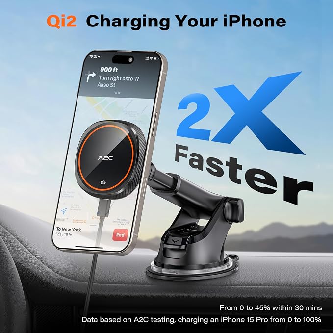Magnetic Car Phone Mount - Designed Only for MagSafe iPhone 17-12 Series, Orange/Black Data Cable (Random)