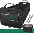 112L Large Capacity Car Trunk Organizer with 20L Insulated Fresh-Keeping Bag, Heavy-Duty 600D Waterproof Oxford Collapsible Storage for SUV, Sedan, Truck, 2 Securing Hooks & Reflective Strips