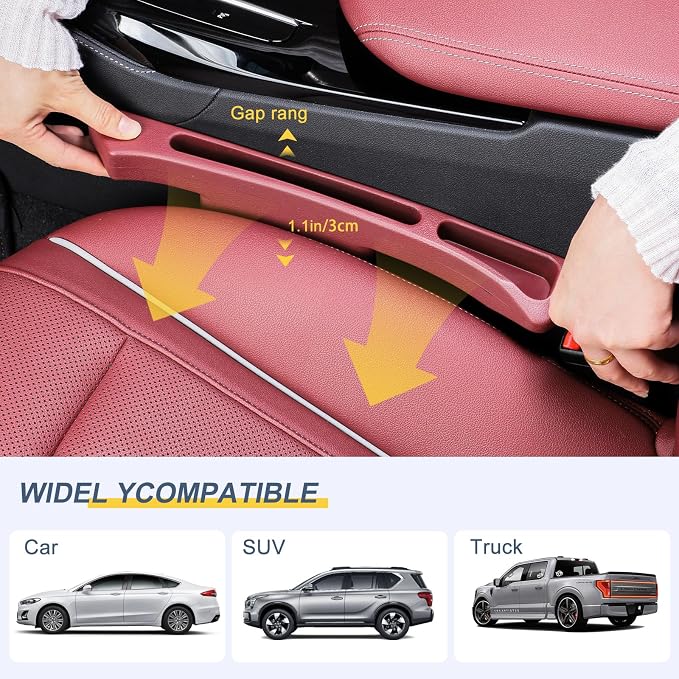 Car Seat Gap Filler 2 Pack，Seat Gap Filler Between Seat and Console,No Drop Gap Filler with Storage,Universal Fit Car Gap Filler for Car SUV Truck Auto Accessories（Wine Red）