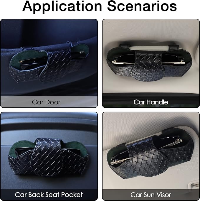 KINIVA Sunglasses Holder for Visor - Leather Glasses Case with Clips for All Car Models (Black)