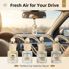 Plant-Powered Car Air Freshener 4-Pack, Essential Oil Hanging Car Diffuser for Rearview Mirror, Long Lasting Odor Eliminator, Aesthetic Auto Decor Accessories (Teakwood, Bamboo, White Tea)