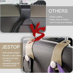 Car Headrest Hooks, 2 Pack Leather Car Seat Storage Hanger for Purses Bags, Stylish Car Seat Organizer Hooks for Handbag Coat Umbrellas, Car Inside Accessories, Apricot