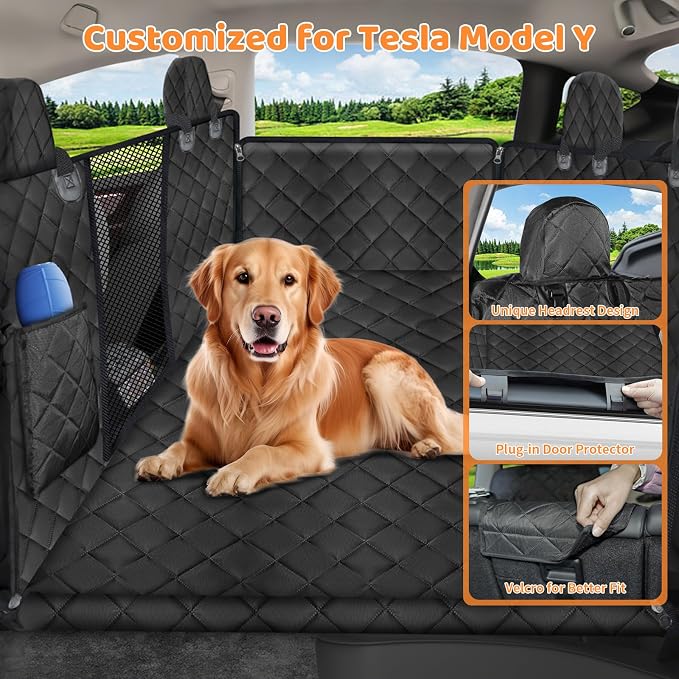 Upgraded Back Seat Extender for Tesla Model Y - Large Hard Bottom Dog Car Seat Cover Holds 550lbs, Waterproof Dog Hammock Pet Bed with High-Density Foam Non-Slip Backseat Protector