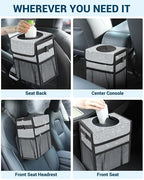 Car Trash Can with Lid, Leakproof Car Trash Bag Hanging Waterproof Automotive Garbage Can with Storage Pockets Mini Vehicle Trash Bin for Back/Front Seat(Silver Glitter,2.5 Gallon)