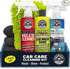 Car Cleaning Kit - with Car Wash Soap, Wheel Cleaner, Total Interior, Car Wash Mitt - Interior and Exterior Wash Kit with Vehicle Cleaning and Detailing Accessories - 7 Item Kit