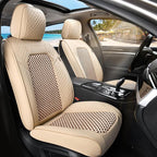 Coverado Seat Covers Full Set, 5 Seats Universal Seat Covers for Cars, Beige Car Seat Covers Front Seats Back Seat Cover, Breathable Car Seat Cushion, Leather Seat Cover Seat Protector Fit Most Cars