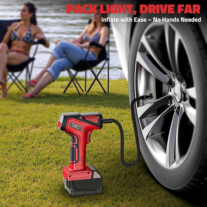 150PSI Tire Inflator Portable Air Compressor: Cordless Air Pump Compatible with Milwaukee 18V Battery - Car Tire Pump with LCD Display & LED Light for Auto, Motorcycles (Tool Only)