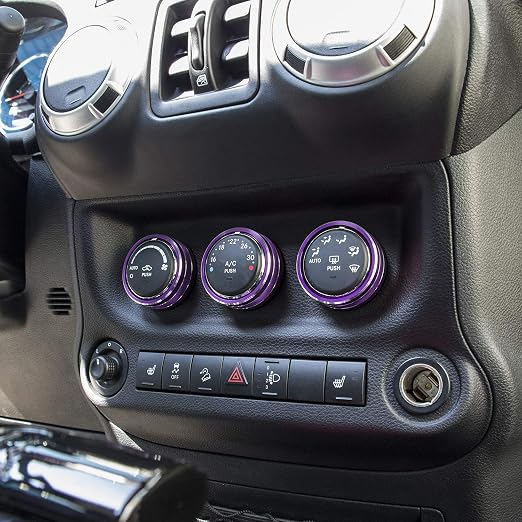 Audio Air Conditioning Button Cover Decoration Twist Switch Ring Trim for Jeep Wrangler JK JKU Patriot 2011-2018, Compass 11-16, Liberty 08-12, Dodge Challenger 08-14 Interior Accessories (Purple)