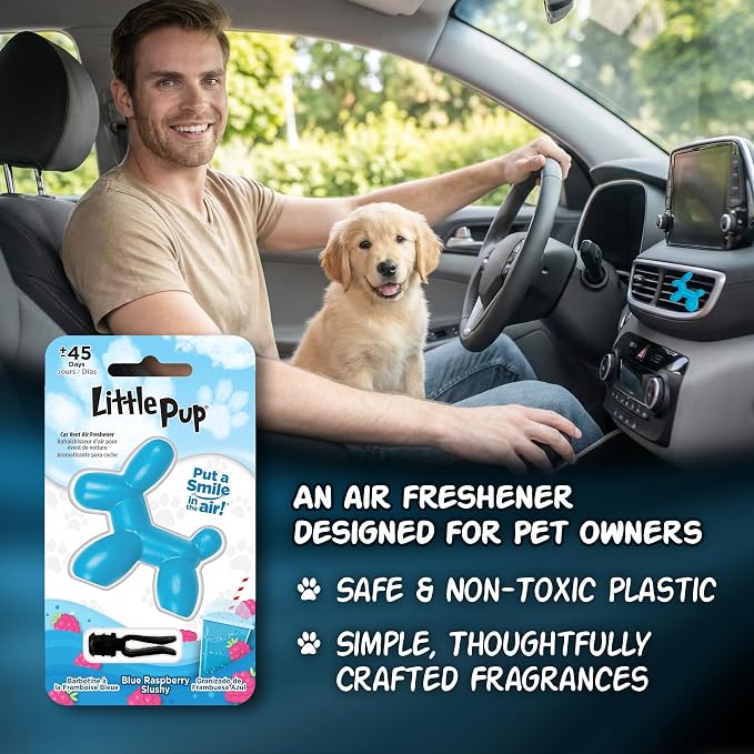 Little Pup 96613 Blue Raspberry Slushy Scent Car Air Freshener Clip Provides Long-Lasting Freshness in a Compact Design, Fights Odors for up to 45 Days, Cute Car Odor Eliminator, Non-Toxic, Pack of 1