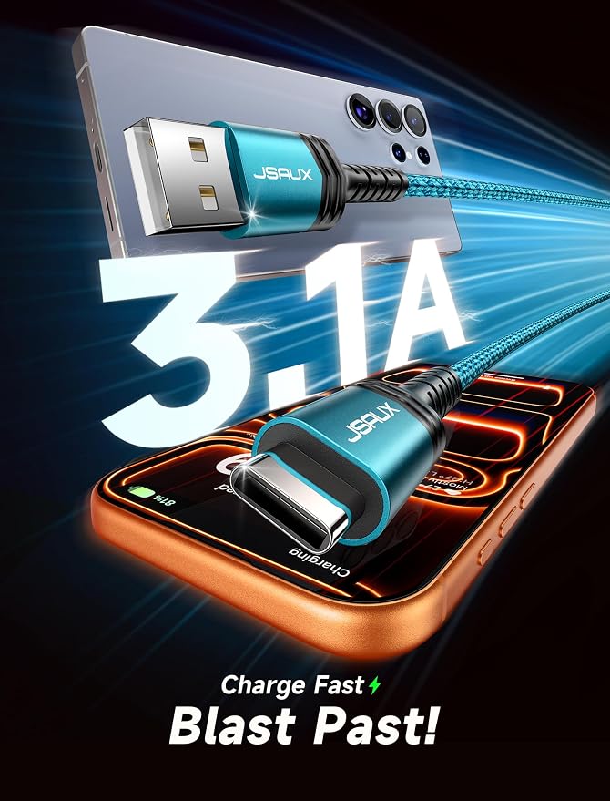 USB C Cable [2-Pack 3.3ft], USB A to USB Cord Fast Charging for iPhone 17 Air, iPhone 17, iPhone 17 Pro, iPhone 17 Pro Max, iPhone 16/iPhone 15 Series, Samsung S20 S10, Note 20 10,Car Play-Green