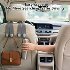 Car Seat Headrest Hooks for Purses & Shopping Bags, 2 Pack Suede Car Purse Hook, Double Hooks Secure Bags While Driving, Elegant & Durable, Simple to Install, Fits Handbags, Grocery Bags, Bottles.