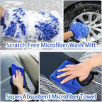 62'' Car Wash Brush with Long Handle, Scratch-Free Soft Bristles Sturdy Car Wash Mop Kit, Complete Car Cleaning Brush Kit Wash Mitt Towel Windshield Squeegee Wheel Tire Brush for Car Truck RV