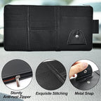 Car Sun Visor Organizer, Auto Interior Accessories Pocket Organizer Visor Storage Pouch Sunglasses Holder with Zipper Pocket for Truck, SUV - Black