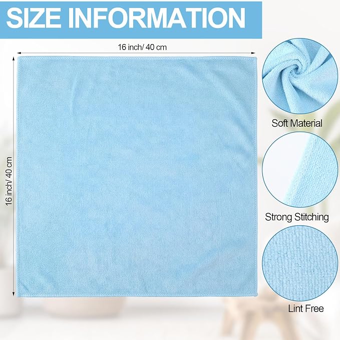 Cleaning Cloths for Cars 16 x 16 Inch Ultra Absorbent Towels Drying Microfiber Reusable Cleaning Supplies House Kitchen Window Microfiber Towel(Light Blue,60 Pcs)