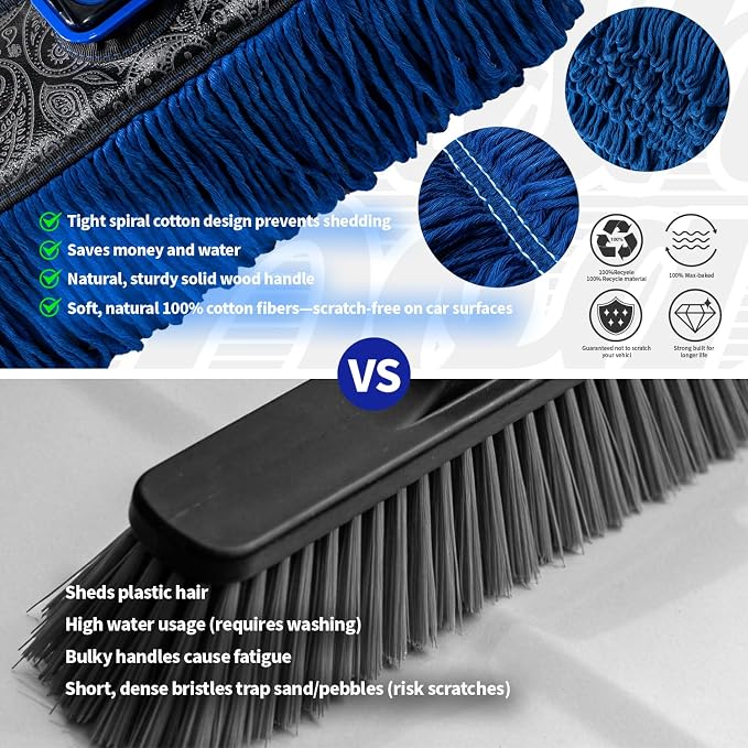 Car Duster Exterior with Car Duster Interior | Wax Cotton Hair Scratch Free Cleaning for Cars, SUVs, Trucks | Waterless Dust Remover & Detailing Brushes Set with Storage