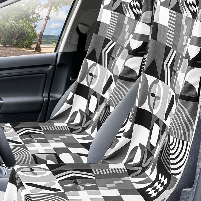 Car Seat Towel Covers with Storage Bag, 63 x 32 Inch Universal Non Slip Waterproof Sweat Protector for Car Truck, Gym Swimming Running, Machine Washable(2 Pack,Black White Abstract)