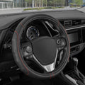 GripDrive Faux Black Leather Steering Wheel Cover for Car Truck Van SUV, Small 14 inch Size, Red Accent Stitched Car Steering Wheel Cover Vehicle & Auto Accessories