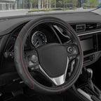 GripDrive Faux Black Leather Steering Wheel Cover for Car Truck Van SUV, Small 14 inch Size, Red Accent Stitched Car Steering Wheel Cover Vehicle & Auto Accessories