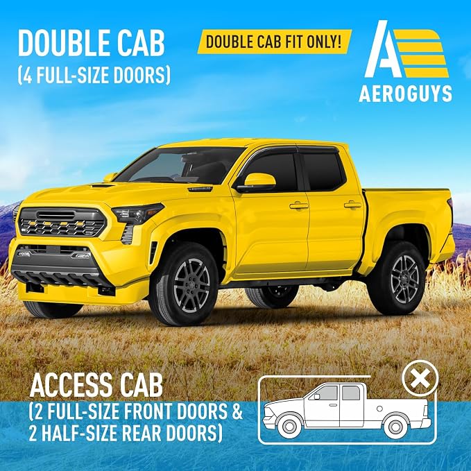 Extra Durable Window Deflectors Tape-On Window Visors Rain Guards Fit for Toyota Tacoma 2024-2026 Double Cab, Sun Visors, Wind VentVisors, Window Vent Shades, Exterior Car Accessories - 2 pcs. AG0849