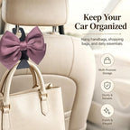 2 Pack Car Purse Hooks, Cute Bow Car Seat Headrest Hook Hanger for Purses and Bags, Space-Saving Car Accessory (Leather pink)