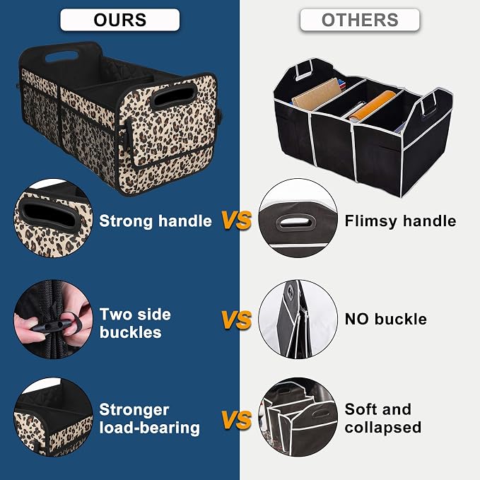 Trunk Organizer and Storage with Reinforced Handles,Car Accessories for Women/Men 50L Waterproof Polyester Trunk Organzier for Car/SUV/Minivan/Truck(Medium,Leopard print)