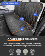 Dog Seat Cover for Back Seat, Heavy Duty Waterproof Rear Seat Protector for Large Trucks, SUVs, Cars -Fits 60/40 Split Bench with Middle Seat Belt, Non-Slip Backseat Cover (Extra Large, Black)