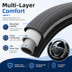 Steering Wheel Cover for 14.5" to 15" Wheels, Soft Padded Grip with Anti-Slip Inner Lining, Breathable Comfort for Daily Driving, Easy Stretch Fit for Cars, SUVs and Trucks, Black/Gray