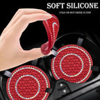 2PCS Bling Crystal Rhinestone Cup Coaster Insert, 2.75 inch Soft Silicone Anti-Slip Shockproof, Car Drink Holder Coaster, Universal Car Interior Accessories for Women (Red & Colorful)