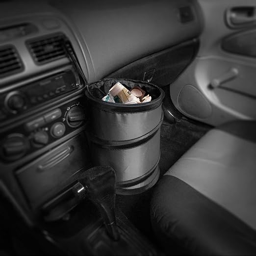 Automotive Waterproof Portable Collapsible Small Trash Can Garbage Container fits Most Cars,Polyethylene, SUVs, and Trucks Gray
