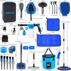 Car Wash Kit, Car Detailing Kit with Foam Gun, Car Wash Brush Mop and Large Folding Bucket Suitable for Car Cleaning, Blue Car Wash Set Gift for Men and Women