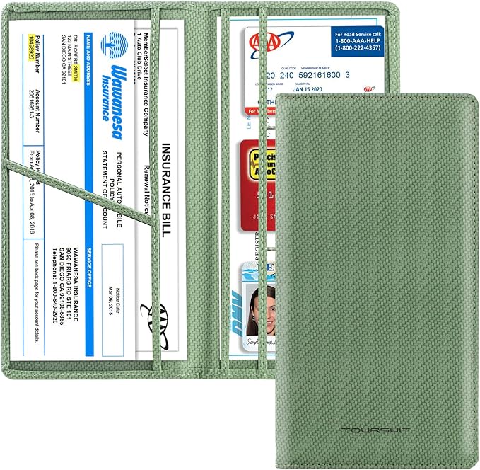 Car Registration and Insurance Card Holder, Vehicle License Document Glove Box Compartment Organizer, Interior Car Accessories for Women Men (Carbon Green)