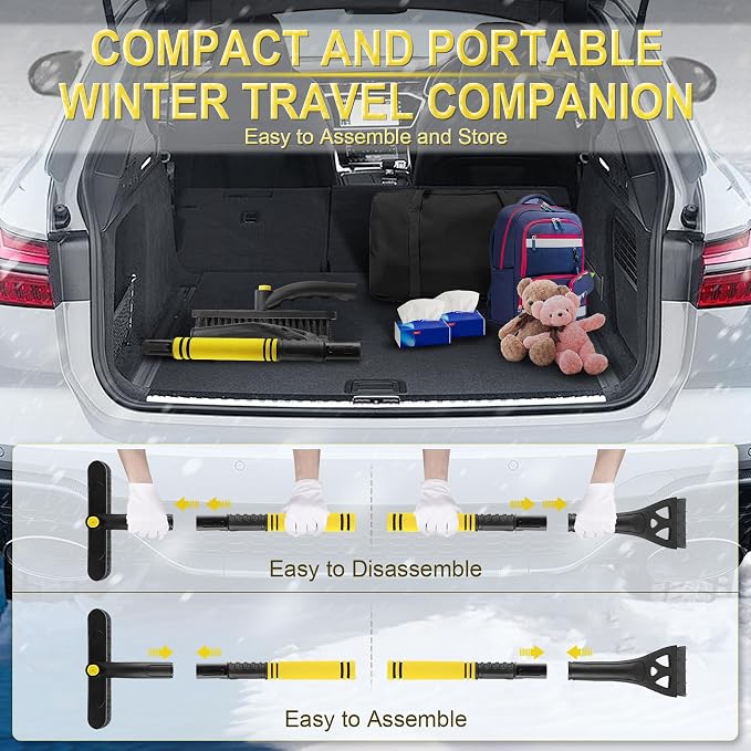 32" Snow Brush and Ice Scrapers for Car Windshield, Extendable Car Snow Accessories with Foam Grip, Brush Supports 360 Degree Rotation, Car Winter Removal Tool for Cars, Trucks, SUVs