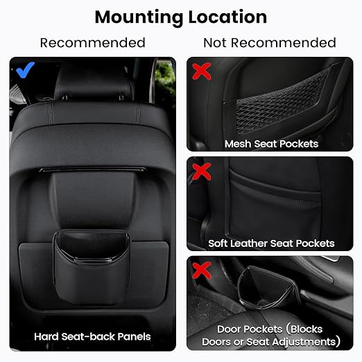 1797 Car Trash Can for Back Seat, Automotive Garbage Bin Clip on Front Seat Back, PU Leather with Leakproof Removable Plastic Liner, 0.42 Gallon Capacity for Small Trash