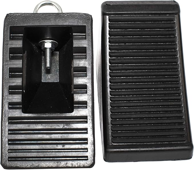 50011 Heavy-Duty Rubber Wheel Chocks with Eyebolt, Anti-Slip Design for Trailers, RVs, and Trucks (6.5" x 3.75" x 4") - 2 Pack