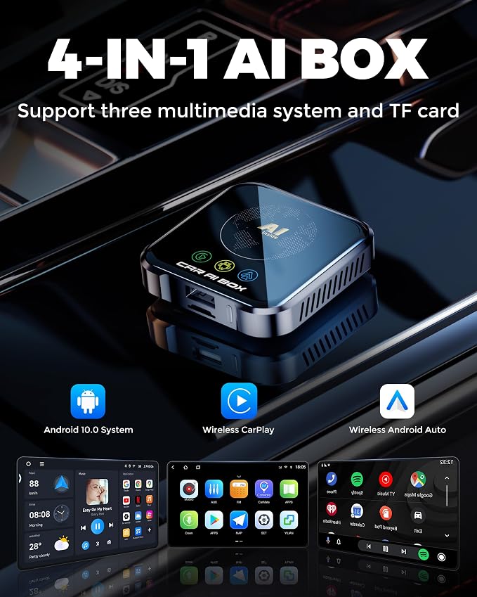 Magic AI Box Wireless CarPlay Adapter, Fast Car Video Box Plug & Play, Easy Setup, Supports Netflix/YouTube/TF Card Streaming Equalizers and More for OEM Wired CarPlay/Android Auto Cars(Charcoal Gray)