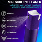 Mini Screen Cleaner Spray – Finger Proof Screen Cleaner for Smartphones, iPads, MacBooks, Laptops, Car Screens, Touchscreens – 3in1 Mist Cleaner, Microfiber Cloth and Protective Cover -Purple