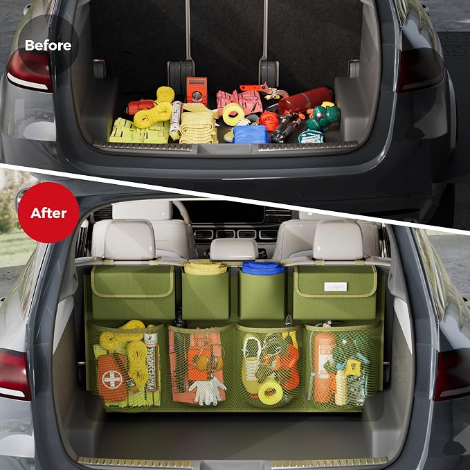 Car Trunk Organizer, LARGE CAPACITY(43 x 19 in) Car Storage Bag with 8 Pockets, 7X Upgraded Trunk Storage Organizer for Car, SUV, Truck, MPV
