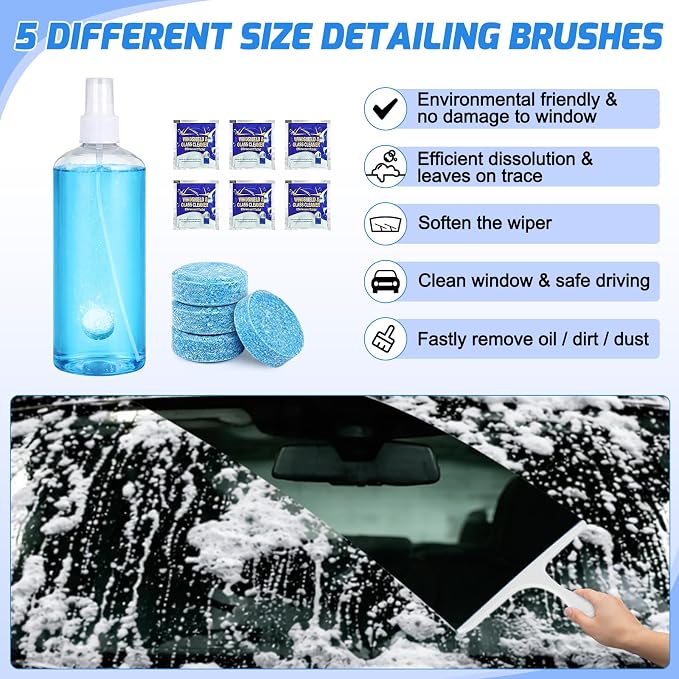 37PCS Car Detailing Kit Auto Cleaning Tools Wash Set with Storage Carry Bag Home Use for Interior Exterior Deep Clean Car Care Windshield Dashboard Seat Air Vents Wheels Tires, Blue