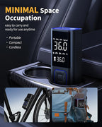Cordless Tire Inflator 150PSI Portable Air Compressor with Auto Shutoff, Air Pump for Car Tires, Motorcycle, Bike, Balls, Inflatables, LED Light, Blue, Large Capacity