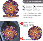 3 Pack Boho Steering Wheel Cover with Car Cup Holder Coasters Universal Baja Hippie Bohemian Style Steering Wheel Covers Cute Car Steering Wheel Cover for Women Girl 15 Inch (Orange)