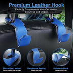 Blue Superior Leather Car Seat Back Headrest Hook, Auto Seat Hook Hangers Interior Accessories for Purse Coats Umbrellas Grocery Bags Handbag, 2-Pack