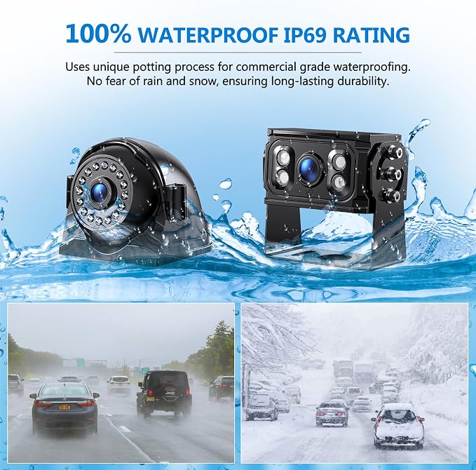 4K RV Backup Camera System 10.1" Quad Split Touchscreen Monitor 4 1080P HD Rear Side View Cameras DVR Recording Bluetooth Music USB Video Play IP69 Waterproof Night Vision for RV Truck Trailer